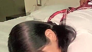 Schoolgirl lingerie Mexicana gets amateur bedroom pounding with moans.