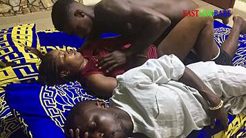 horny ebony milf and amateur get hardcore threesome fucked by monster bbc on bed creampie finish