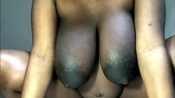 pregnant ebony babe rides huge dildo in lingerie showing big tits and ass 😍