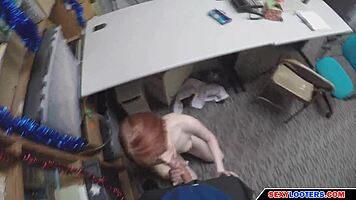 redhead young babe caught shoplifting fucked by old burglar