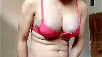 watch this ladyboy stroke red bra til explosive cum?
