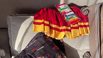 hey check this skinny cheerleader's shoot turning into wild handjob action