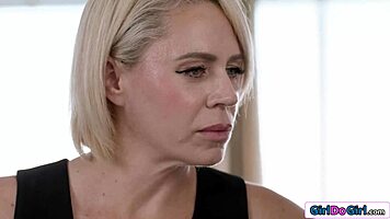 Lesbian Asian boss tests strapon on petite employee during work lick session!