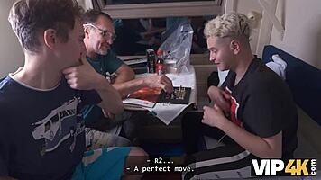 vip4k. young redhead babe does anal cowgirl riding for stranger's attention on train