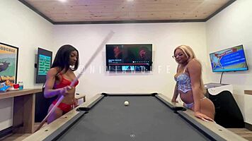 Nivia Wolfe pins Kash on pool table fingering to massive squirt explosion