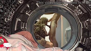 hey chubby blonde why take young guys cock doggystyle in laundry room?