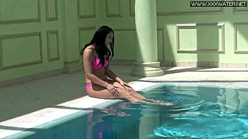 Jessica Lincoln's Pink Bikini Tease Turns into Poolside Tit and Ass Play
