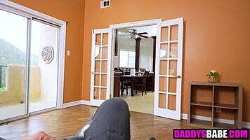 Cute Glasses Girl Deepthroats Older Guy's Big Cock!