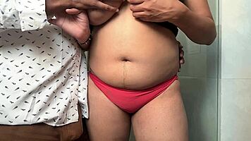 curvy indian babe enjoys steamy bathroom sex with older lover