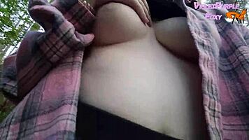 risky forest solo flashing her perky natural tits