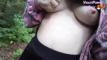 risky forest solo flashing her perky natural tits