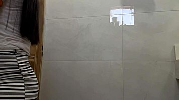 skinny latina hottie takes huge cock deep in bathroom ass