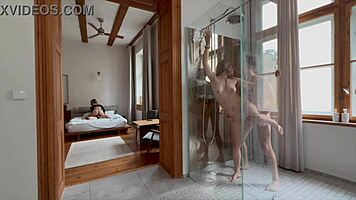 Blondes so horny bathing in shower group fuck ecstasy