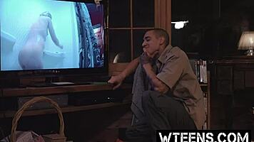 Petite blonde snatched in haunted house shower for freaky dick deepthroat pounding