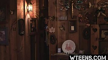 Petite blonde snatched in haunted house shower for freaky dick deepthroat pounding