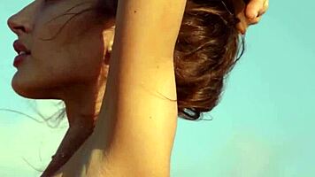 Extra skinny russian brunette poses nude outdoor