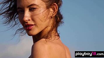 Extra skinny russian brunette poses nude outdoor