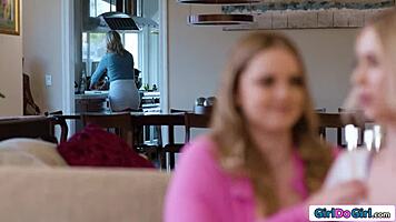 Stepmom catches stepdaughter mid-lick from stepaunts in wild lesbian orgy