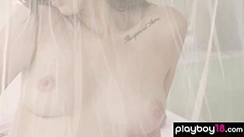 Busty ukrainian gloria sol strips teases shaved pussy on table