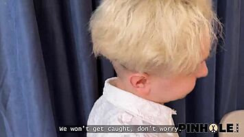 Pinhole spy fucks shaved ass while vibrator stuffs pussy