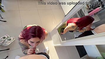 curvy redhead rides trainer hard to facial finish