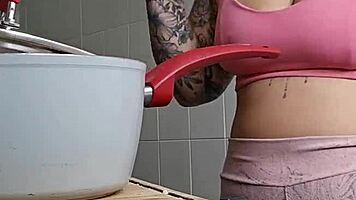 calling neighbor for lunch in shorts splitting my swollen pussy