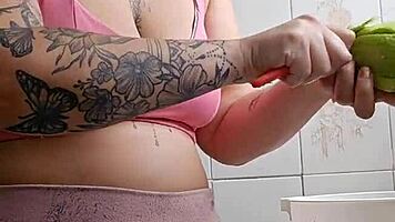 calling neighbor for lunch in shorts splitting my swollen pussy