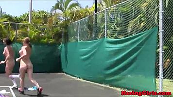 eat her pussy now on this tennis court girls!