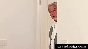 imagine this kinky old man teaching exotic petite brunette hardcore sofa sex tricks