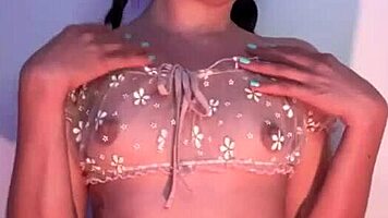 Beautiful young Colombian girlfriend fingers juicy wet pussy to orgasm solo