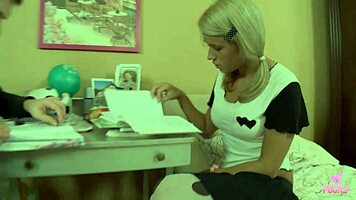 Blonde student babe Jude rides monster cock doggystyle to gaping orgasm