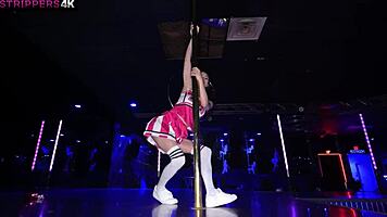 petite cheerleader strips bends drains cock in vip