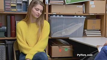 huge titty teen 18+ thief slurps guards massive cock on hidden cam