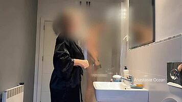 i catch husband stroking stepmom in bathroom and join the fuck