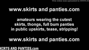 curious euro teen slut vilena teases with upskirt panty flashes in lingerie