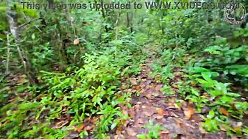 Thai babe bends over in forest for hot doggystyle pounding