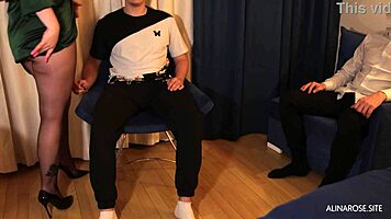 Chubby wife pantyhose legs spread for stepbrother pounding while husband watches