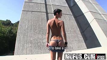 skinny blonde picked up for public car blowjob and shaved pussy pounding