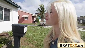 blonde teen's wild thrill tackling monster cock in rough kitchen pounding