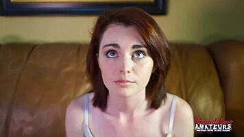 redhead coed ravyn caresses small tits then rams dildo deep in shaved pussy