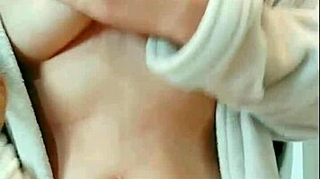 cute pigtail student gropes big tits and pussy post-shower ahegao