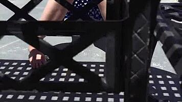 ohh rubbing suncream all over my oiled tits while public sunbathing at beach