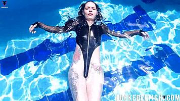 Jessica Bunny swims wet underwater pool