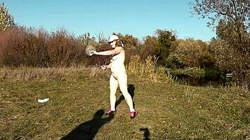 Autumn's Cute Milf Strips for Naked Public Badminton and Doggy Pound