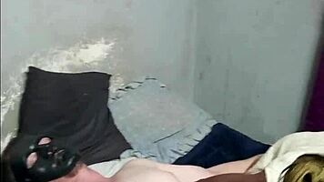 black braided babe, suck this masked man's white cock then ride it doggystyle in your yellow dress