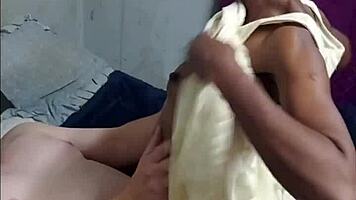 black braided babe, suck this masked man's white cock then ride it doggystyle in your yellow dress