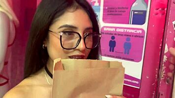 Petite Mexican beauty explores sex shop toys barefoot