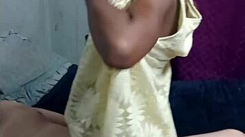 black braided babe, suck this masked man's white cock then ride it doggystyle in your yellow dress