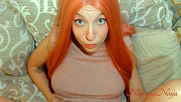 finger deep into sexy redhead's wet pussy