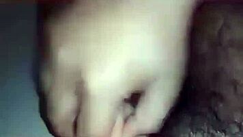 hairy chubby brunette squirts creamy from big clit pussy lips masturbation